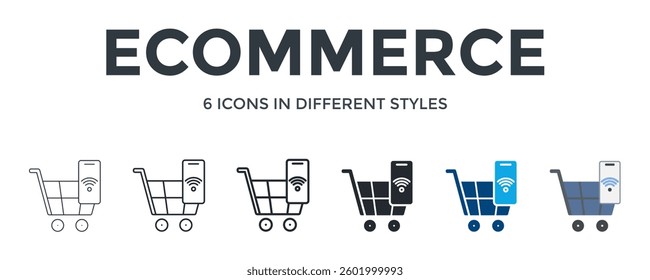 Ecommerce Icon In Different Style Vector Illustration. Designed In Thin Line, Regular Line, Bold Line, Glyph, Color Fill, And Flat Style Can Be Used For Web