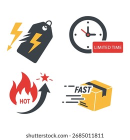Ventas flash, ofertas de tiempo limitado, ofertas de última hora y envío rápido para promociones de compras en línea.