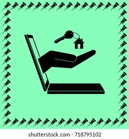E-commerce icon, house key from notebook vector illustration