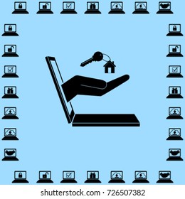 E-commerce icon, house key from notebook vector illustration