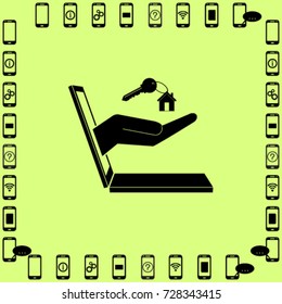 E-commerce icon, house key from notebook vector illustration