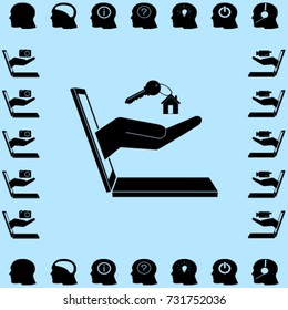 E-commerce icon, house key from notebook vector illustration