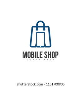 E-commerce icon illustration. Smartphone with paper bag icon illustration. Online shop logo vector.