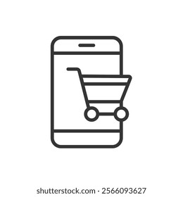 E-commerce, icon in line design. E-commerce, online shopping, shopping cart, online store, payment, checkout, purchase on white background vector. E-commerce editable stroke icon