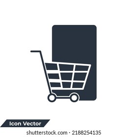 e-commerce icon logo vector illustration. shopping cart and smartphone symbol template for graphic and web design collection