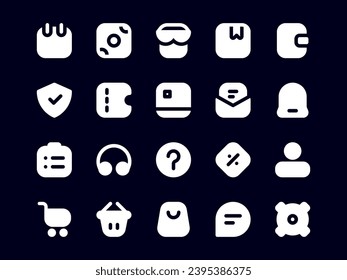 E-Commerce Icon Pack Dark Mode. Business and Sale Icons Collection, Perfect for Websites, Landing Pages, Mobile Apps, and Presentations. Suitable for UI UX.