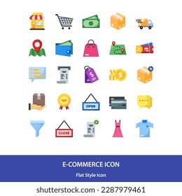 Ecommerce icon pack in flat style vector, Shop icon, Online shop icon, delivery icon