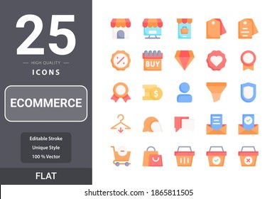 Ecommerce icon pack for your web site design, logo, app, UI. Ecommerce icon flat design. Vector graphics illustration and editable stroke. EPS 10.