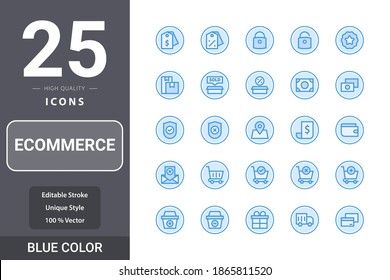 Ecommerce icon pack for your web site design, logo, app, UI. Ecommerce icon blue color design. Vector graphics illustration and editable stroke. EPS 10.