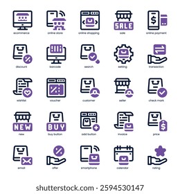 Ecommerce Icon pack for your website, mobile, presentation, and logo design. Ecommerce Icon dual tone design. Vector graphics illustration and editable stroke.