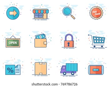 Ecommerce icon icon series in flat color style. Vector illustration.