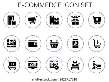 e-commerce icon set. 15 filled e-commerce icons.  Collection Of - Box, Web design, Shopping cart, Billfold, Boxes, Basket, Online store, Online shop, Web, Trolley, Shopping