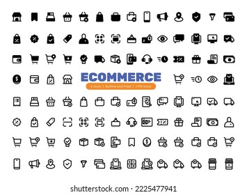 Ecommerce Icon set with 2 style, outline and flat. This icons can be used for presentations, pitch deck or icon apps.