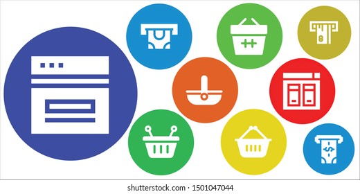 ecommerce icon set. 9 filled ecommerce icons.  Collection Of - Web, Atm, Basket, Shopping basket, Website