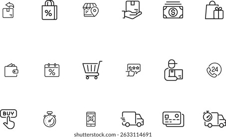 E-commerce Icon Set – black and white Vector eps 10 Icons for Online Shopping and Retail , store
