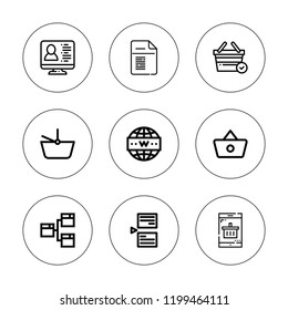 Ecommerce icon set. collection of 9 outline ecommerce icons with basket, ecommerce, internet, page, shopping basket, web icons. editable icons.