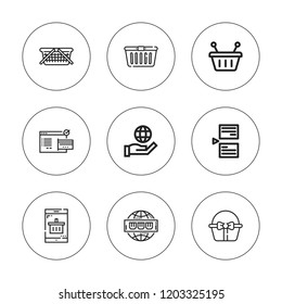 Ecommerce icon set. collection of 9 outline ecommerce icons with basket, ecommerce, internet, page, shopping basket icons. editable icons.