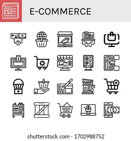 conjunto de iconos de comercio electrónico. Colección de Seo y web, método de pago, compras en línea, negocios digitales, pedido en línea, pago en línea, carro de compras, tienda, pedido, iconos de compras