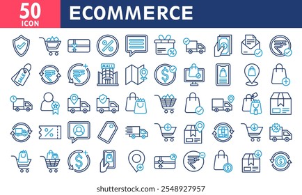 E-Commerce Icon Set Collection. Simple Line Color Vector