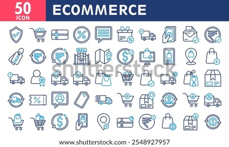 E-Commerce Icon Set Collection. Simple Line Color Vector