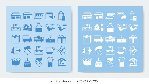 ecommerce icon set. Containing advertising, beauty, box, cake, cart, close, coffee and more. vector icons collection.