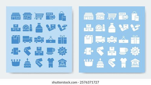 ecommerce icon set. Containing advertising, beauty, box, cake, cart, close, coffee and more. vector icons collection.