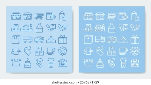 ecommerce icon set. Containing advertising, beauty, box, cake, cart, close, coffee and more. vector icons collection.