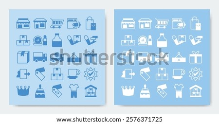 ecommerce icon set. Containing advertising, beauty, box, cake, cart, close, coffee and more. vector icons collection.