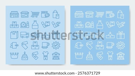 ecommerce icon set. Containing advertising, beauty, box, cake, cart, close, coffee and more. vector icons collection.