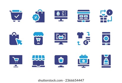 Ecommerce icon set. Duotone color. Vector illustration. Containing online shopping, gift, shopping cart, shopping bag, buy, online shop, buy online, online store, smartphone, shopping.