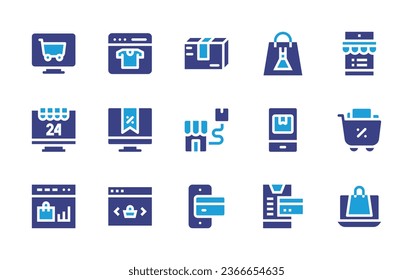 Ecommerce icon set. Duotone color. Vector illustration. Containing ecommerce, online shop, delivery box, shopping bag, online store, online shopping, shopping online, computer, shipping, payment.