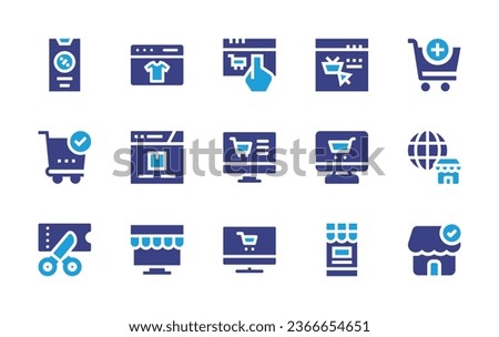 Ecommerce icon set. Duotone color. Vector illustration. Containing online shopping, shopping cart, online discount, shopping, ecommerce, official store, order, web, coupon, online shop, shopping.