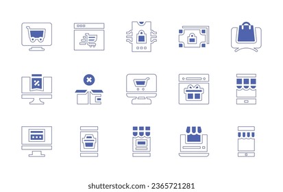 Ecommerce icon set. Duotone style line stroke and bold. Vector illustration. Containing online store, ecommerce, money, monitor, cancel, shopping online, online shop, online payment, gift, mobile.