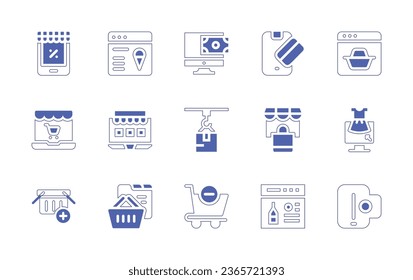 Ecommerce icon set. Duotone style line stroke and bold. Vector illustration. Containing ecommerce, online payment, online shopping, online shop, delivery box, shopping, remove from cart, online.