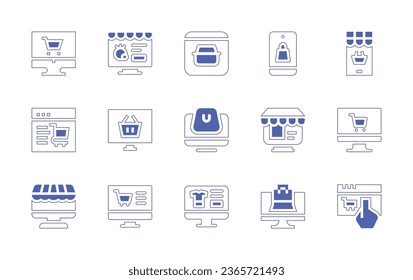 Ecommerce icon set. Duotone style line stroke and bold. Vector illustration. Containing ecommerce, shopping basket, online shopping, online shop, sale, online store.