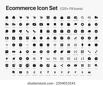 E-commerce Icon Set Fill Style. Online shopping, Cart, and Delivery Icons. Minimal Icons Designed for web, mobile, and presentation.