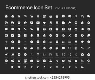 E-commerce Icon Set Fill Style | Dark Mode. Online shopping, Cart, and Delivery Icons. Minimal Icons Designed for web, mobile, and presentation.