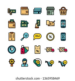 E-commerce icon set with filled line style vector illustration