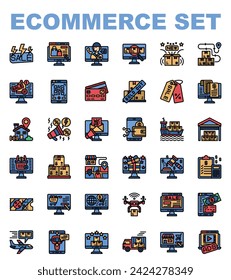 Ecommerce icon set filled outline style 