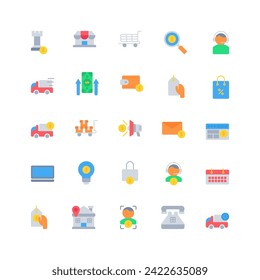 ecommerce icon set. flat color icon collection. Containing icons