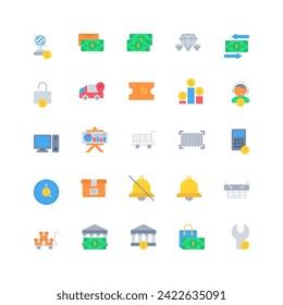 ecommerce icon set. flat color icon collection. Containing icons