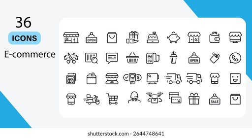 Conjunto de iconos de comercio electrónico en estilo minimalista plano