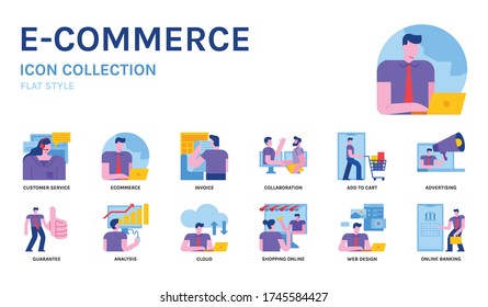E-commerce icon set, flat style. For applications, website, infographic, ads, etc.