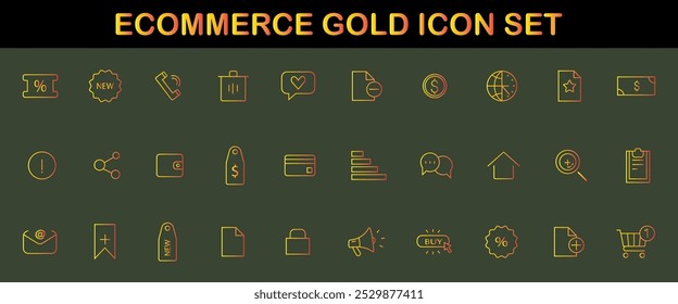 Conjunto de iconos de comercio electrónico. iconos de línea de oro. iconos planos.