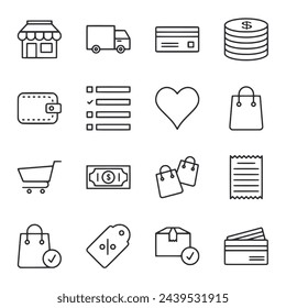 Conjunto de iconos de comercio electrónico aislado en blanco