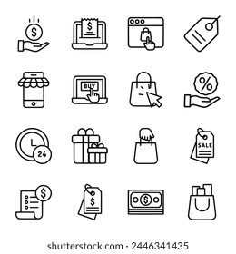 Conjunto de iconos de comercio electrónico aislado en blanco
