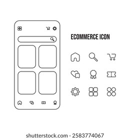 E-commerce icon set, layout shopping app illustration 