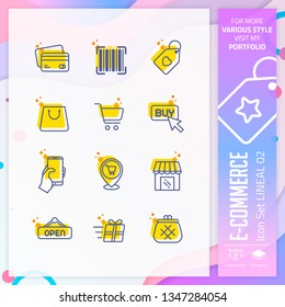 E-commerce icon set with line style for shopping symbol. Online market icon bundle can use for website, app, UI, infographic, print template and presentation.