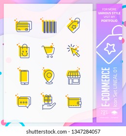 E-commerce icon set with line style for shopping symbol. Online market icon bundle can use for website, app, UI, infographic, print template and presentation.