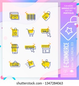 E-commerce icon set with line style for shopping symbol. Online market icon bundle can use for website, app, UI, infographic, print template and presentation.